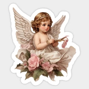 Vintage Pink Baby Christmas Angel with Roses Sticker